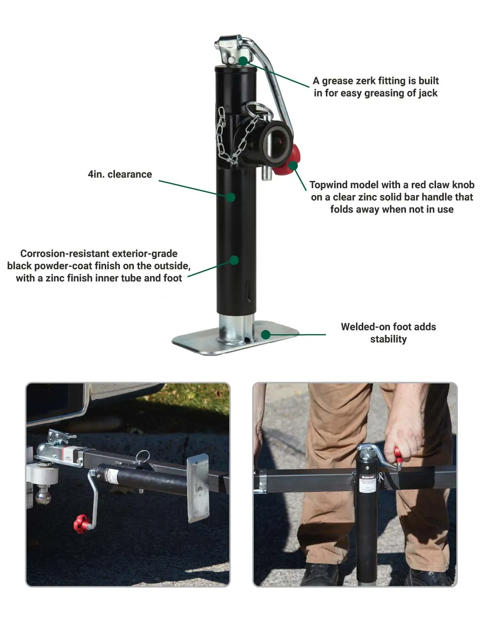 (44071.ULT) Ultra-Tow Topwind Round Tube-Mount Jack | 2000-Lb. Lift Cap