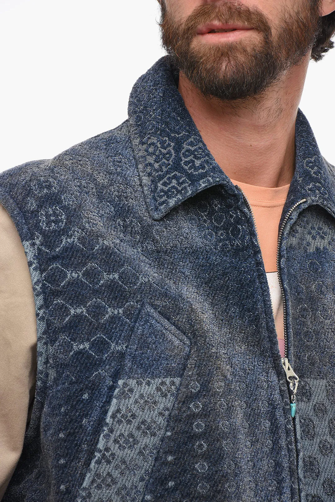 4SDesigns Denim Bomber Jacket with Patchwork-effect Vest