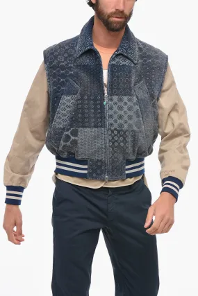 4SDesigns Denim Bomber Jacket with Patchwork-effect Vest