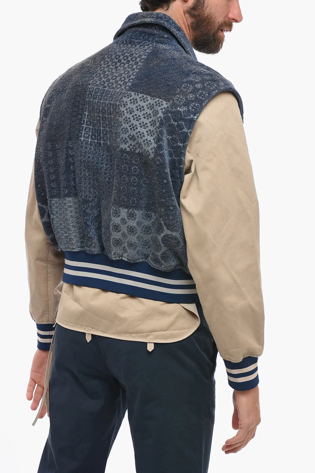 4SDesigns Denim Bomber Jacket with Patchwork-effect Vest