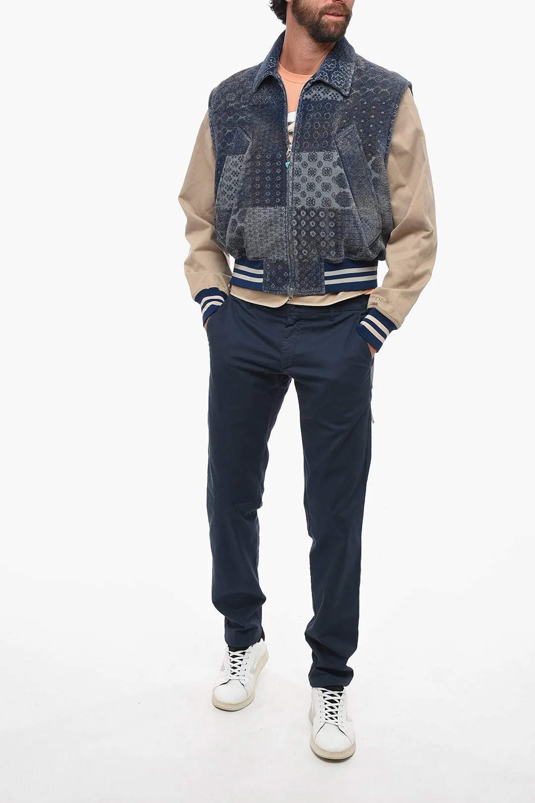 4SDesigns Denim Bomber Jacket with Patchwork-effect Vest