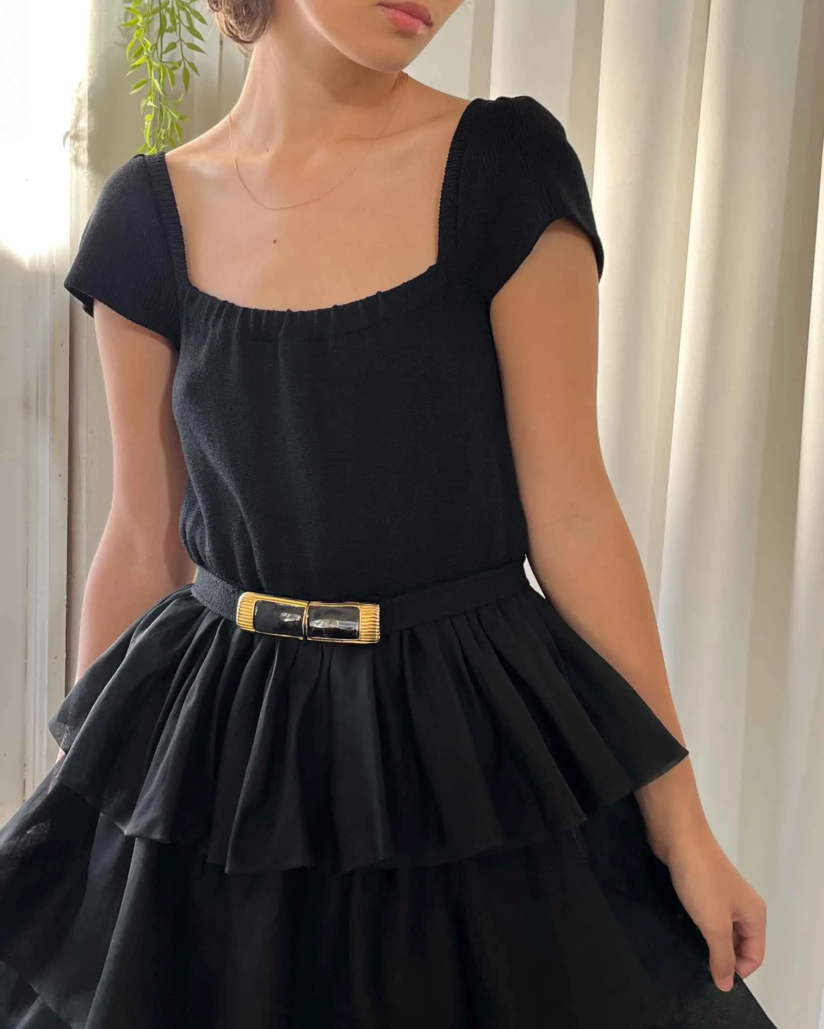 90s St John Knit Ruffle Dress | XS-S