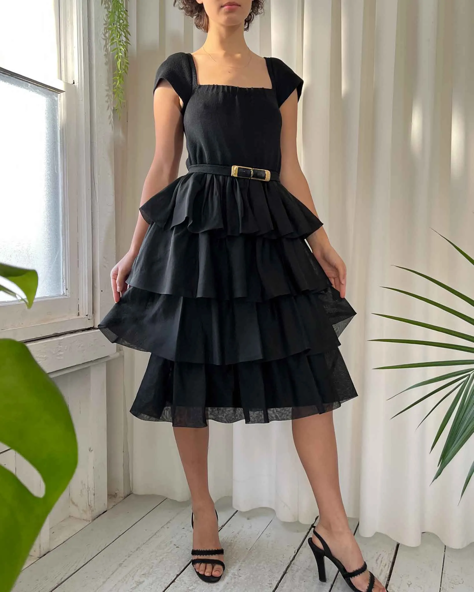 90s St John Knit Ruffle Dress | XS-S