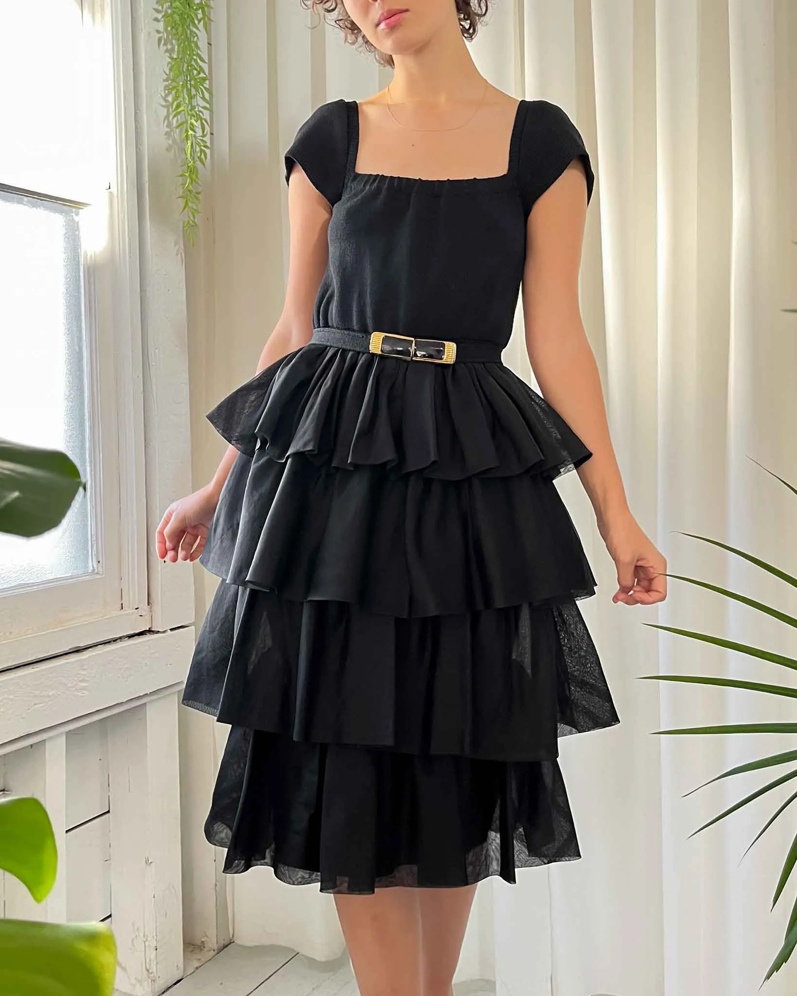 90s St John Knit Ruffle Dress | XS-S