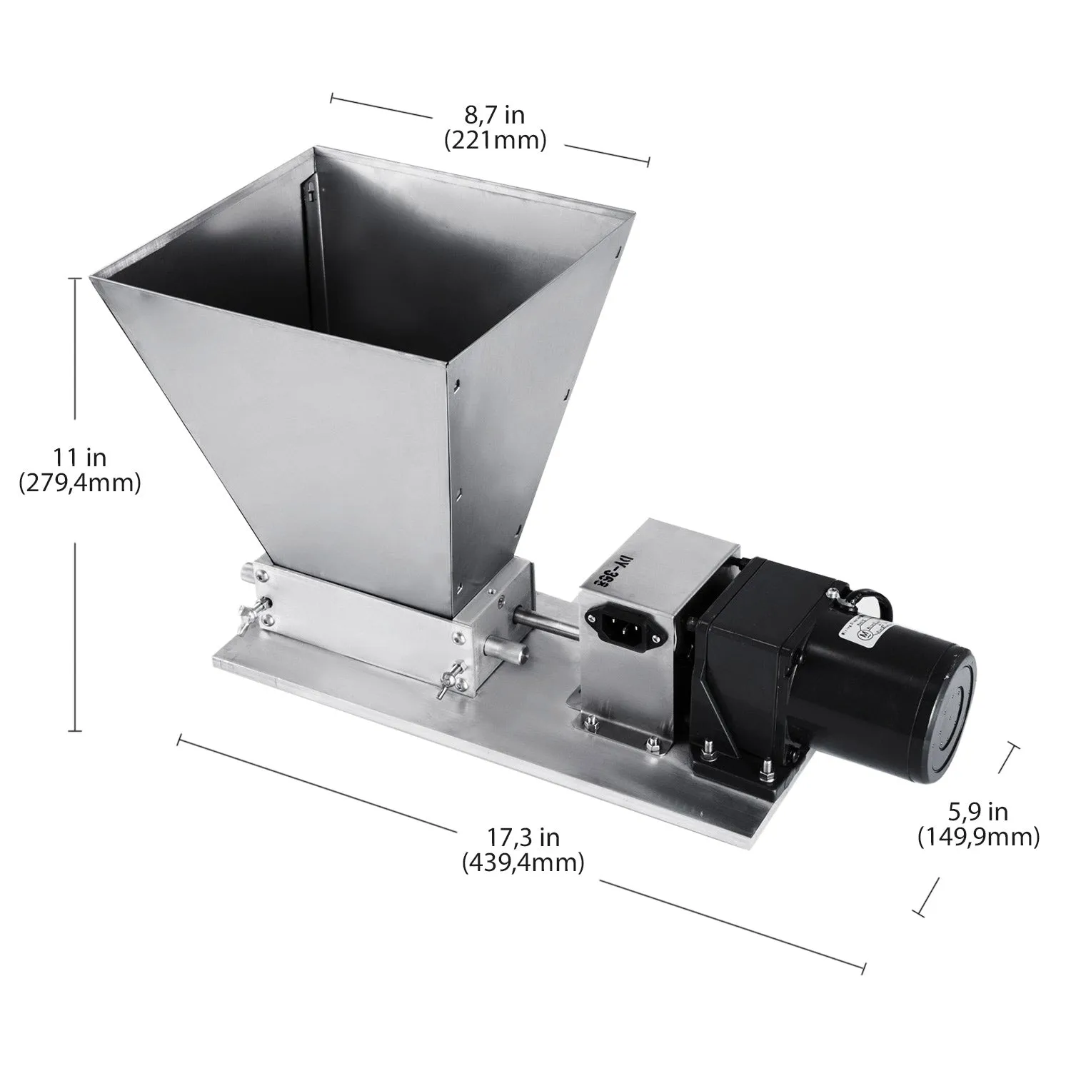 A-DY368 Grain Grinder Homebrew Malt Miller | Electric 2 Roller Malt Grain Mill | Stainless Steel