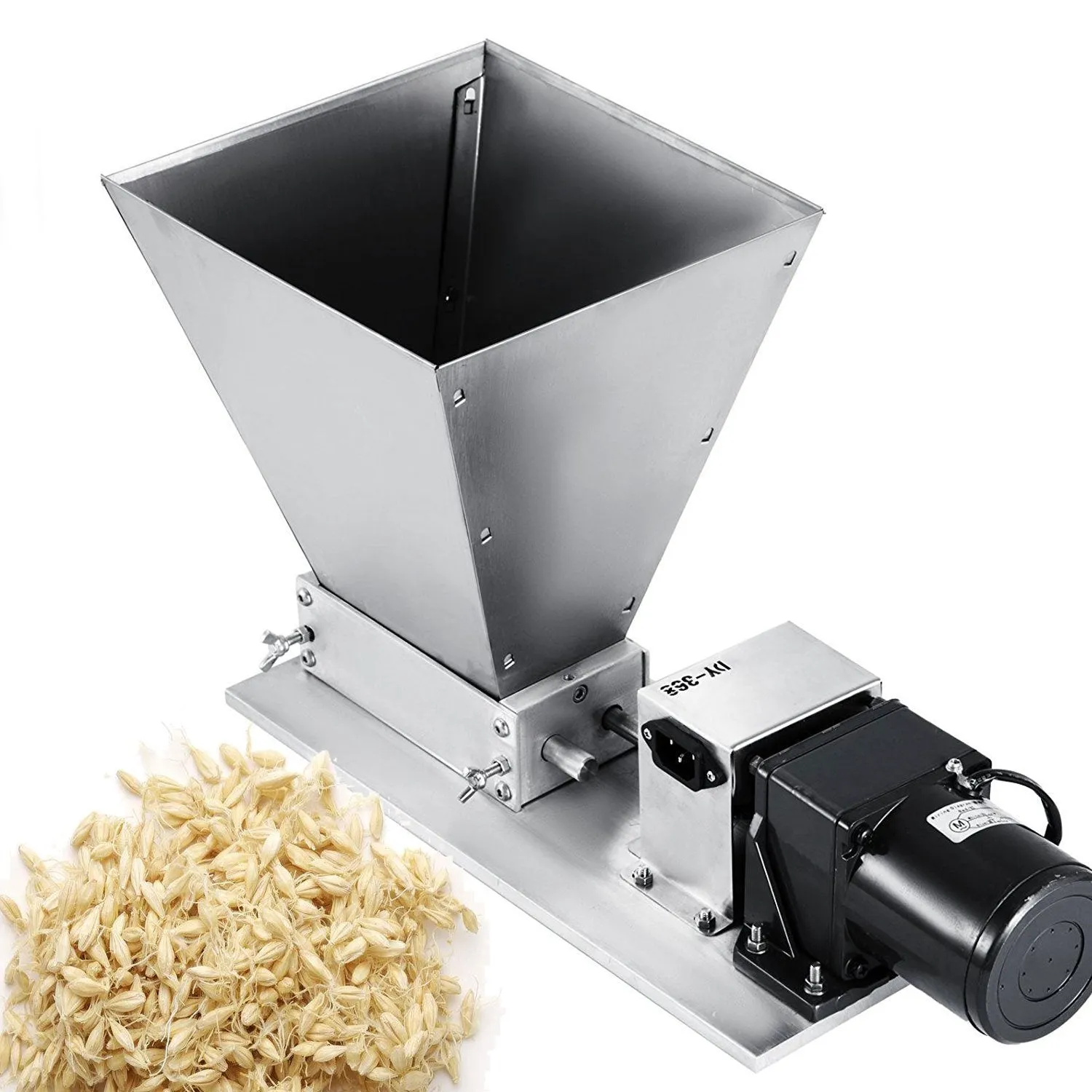 A-DY368 Grain Grinder Homebrew Malt Miller | Electric 2 Roller Malt Grain Mill | Stainless Steel