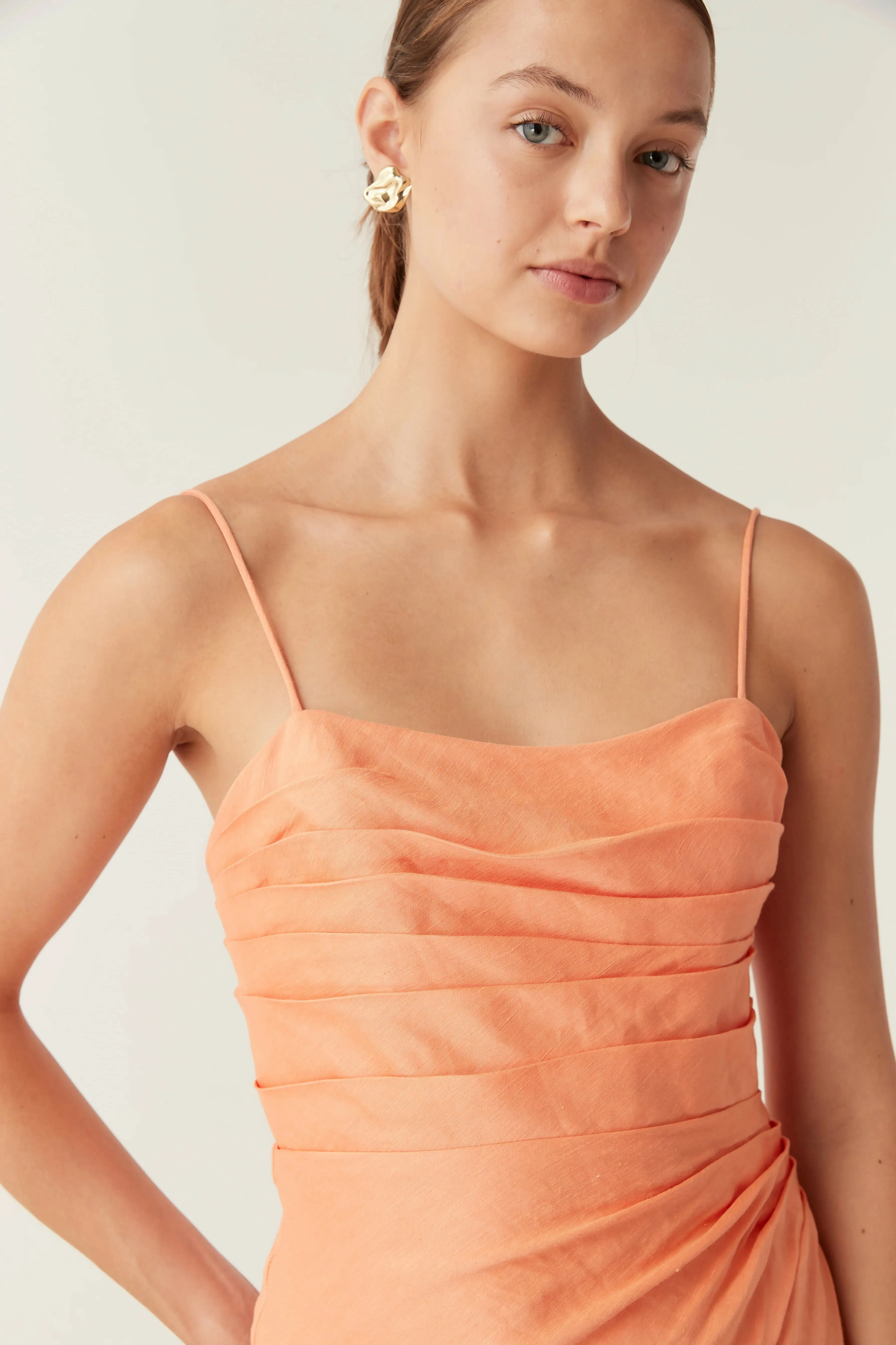 Aje Clarice Draped Maxi Dress in Sunset Orange Size 10, 12
