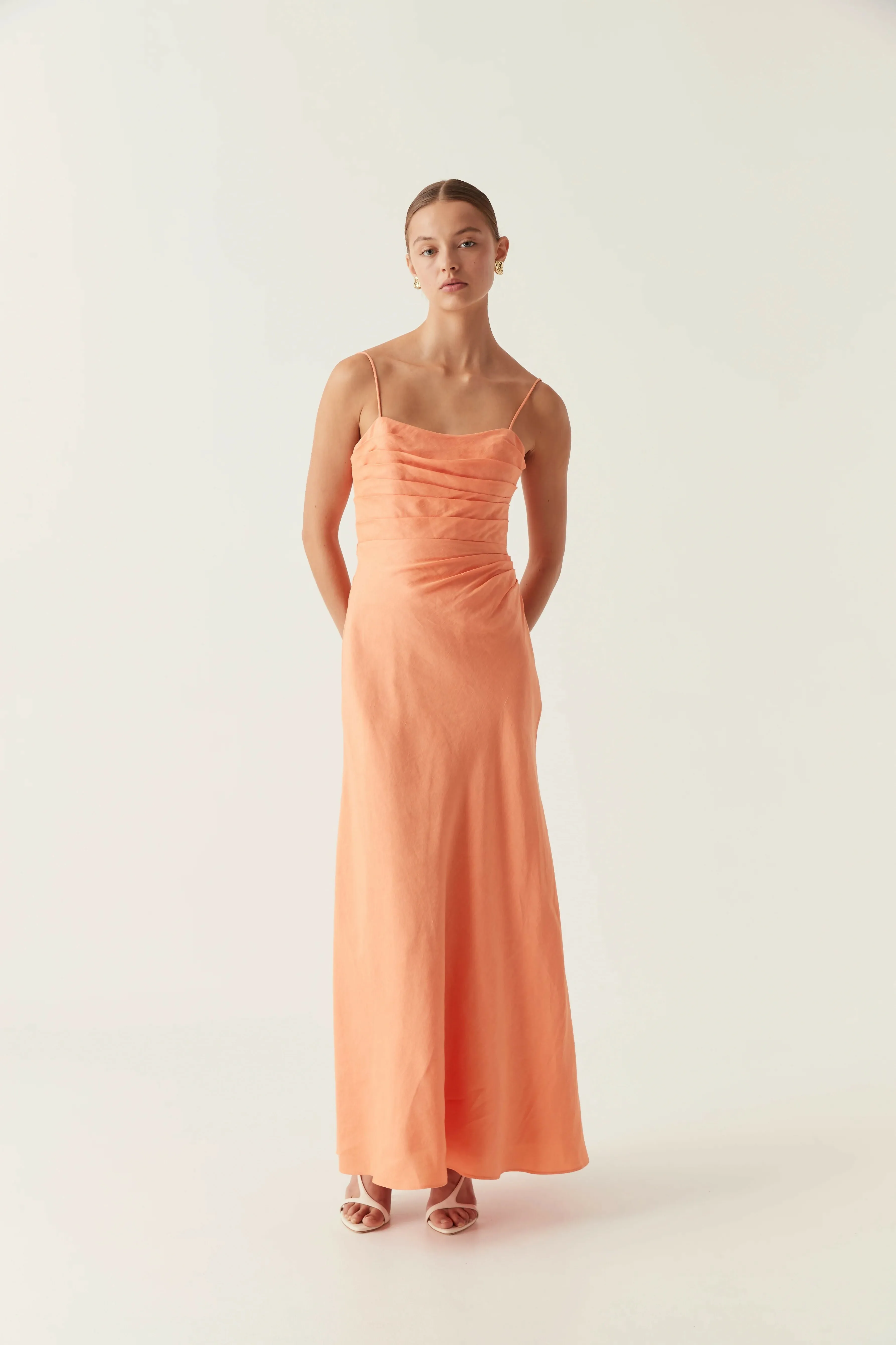Aje Clarice Draped Maxi Dress in Sunset Orange Size 10, 12