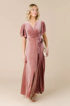 Arbor Velvet Wrap Dress- Dusty Pink
