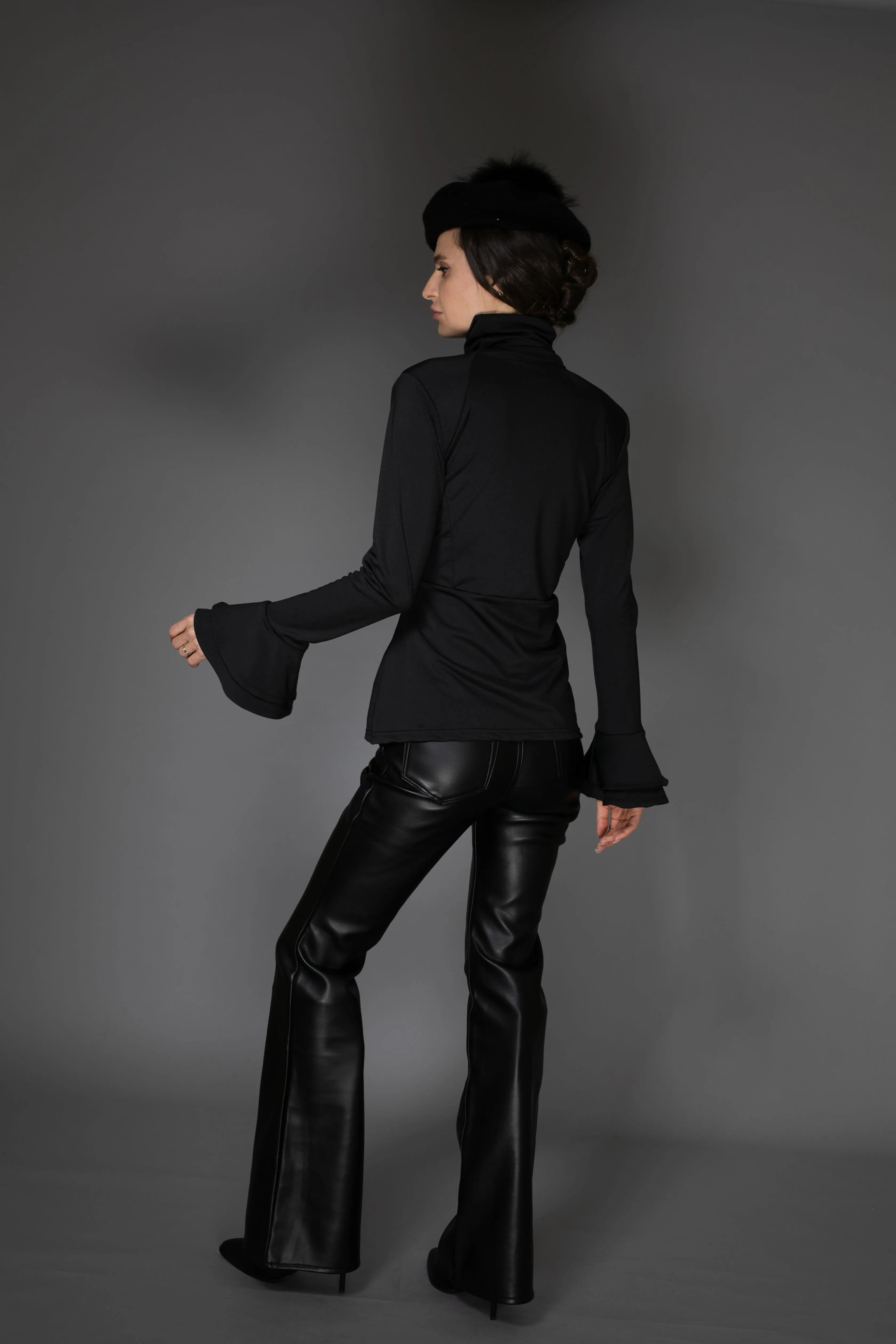AW Ruffle Top - Solid Black Long-Sleeve