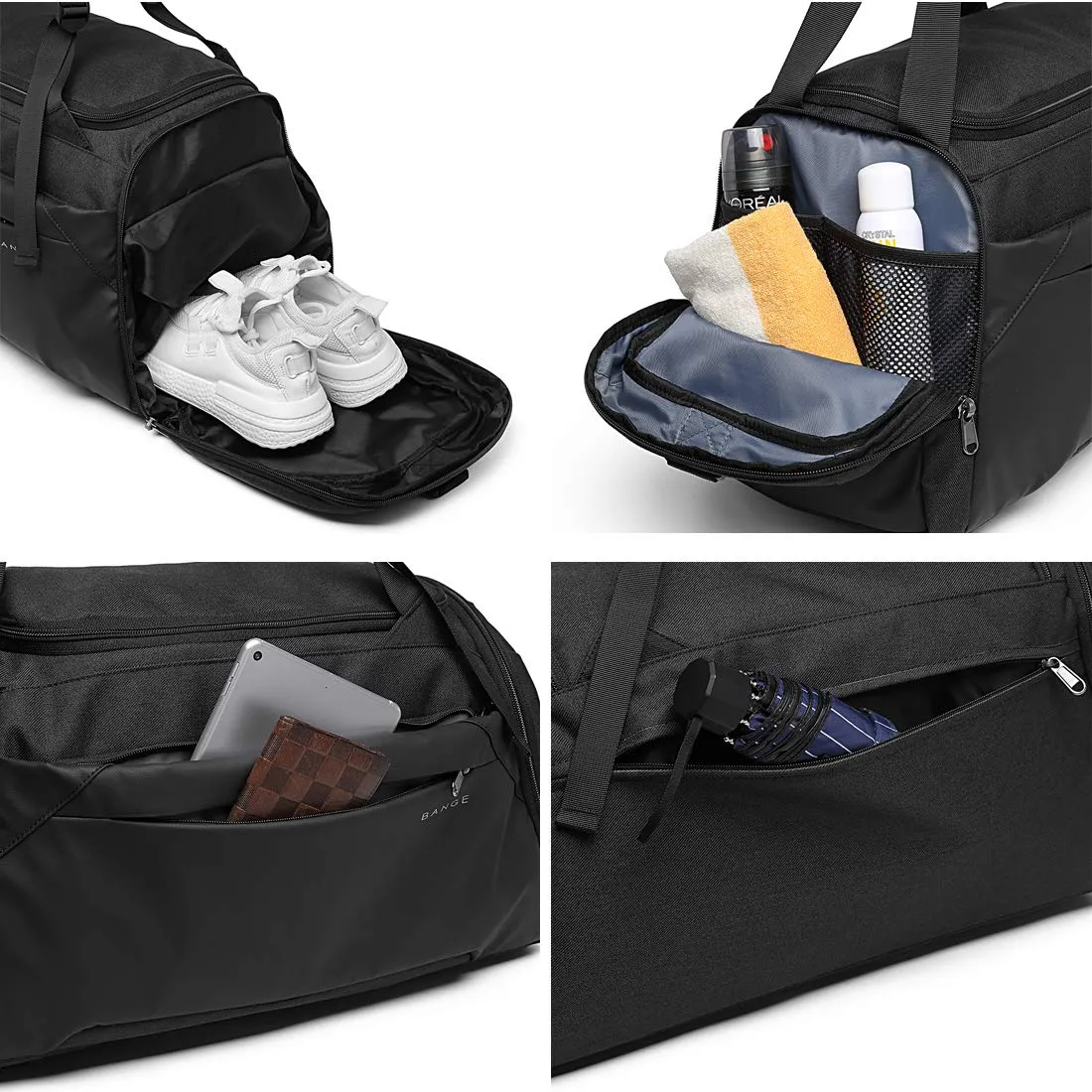 BANGE Large Capacity Polyester Travel Duffle Bag with Shoe Compartment (Grey)