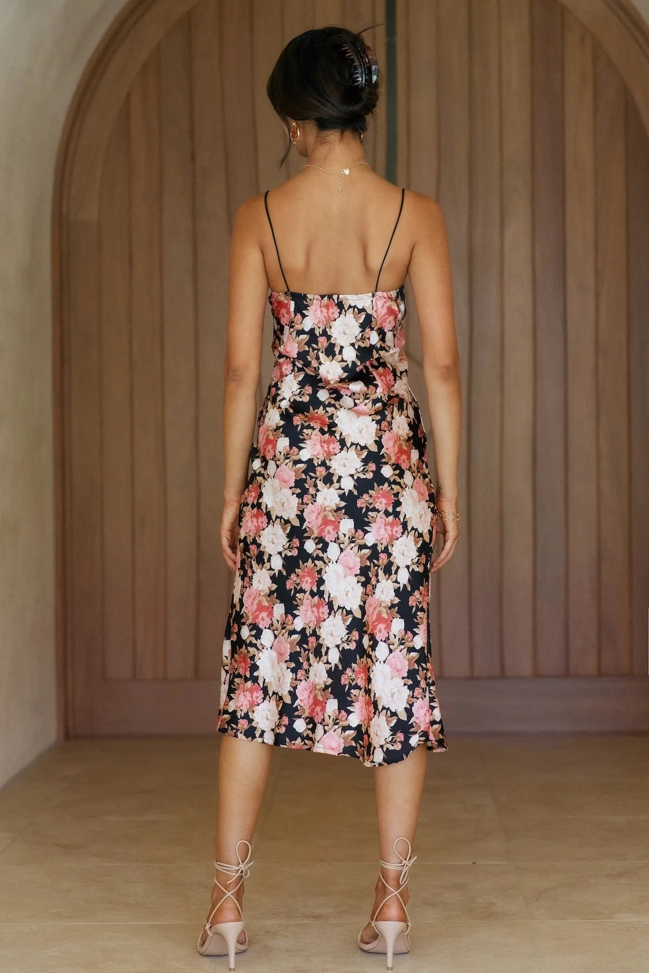 Black Floral Slip Midi Dress