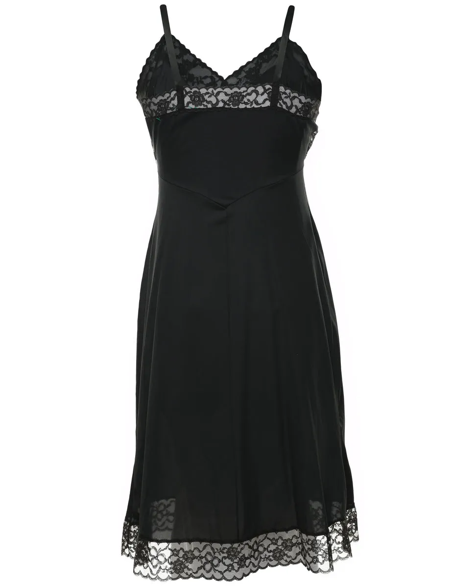 Black Lace Trim Slip Dress - M
