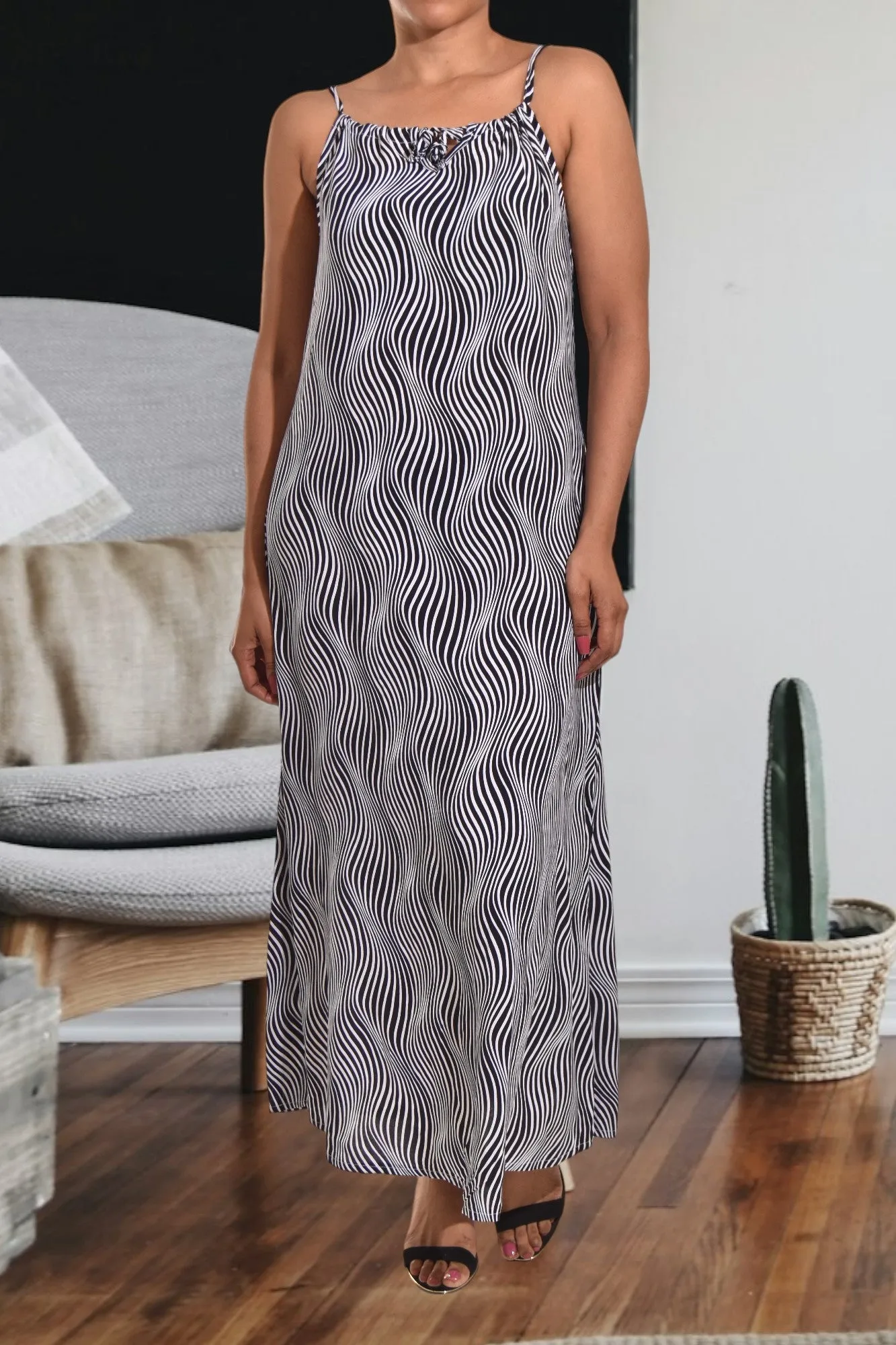 Black Spiral  Strappy Dress