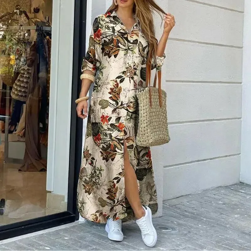 Boho Printed Maxi Dress: Stylish Women's Fashion for Spring & Autumn