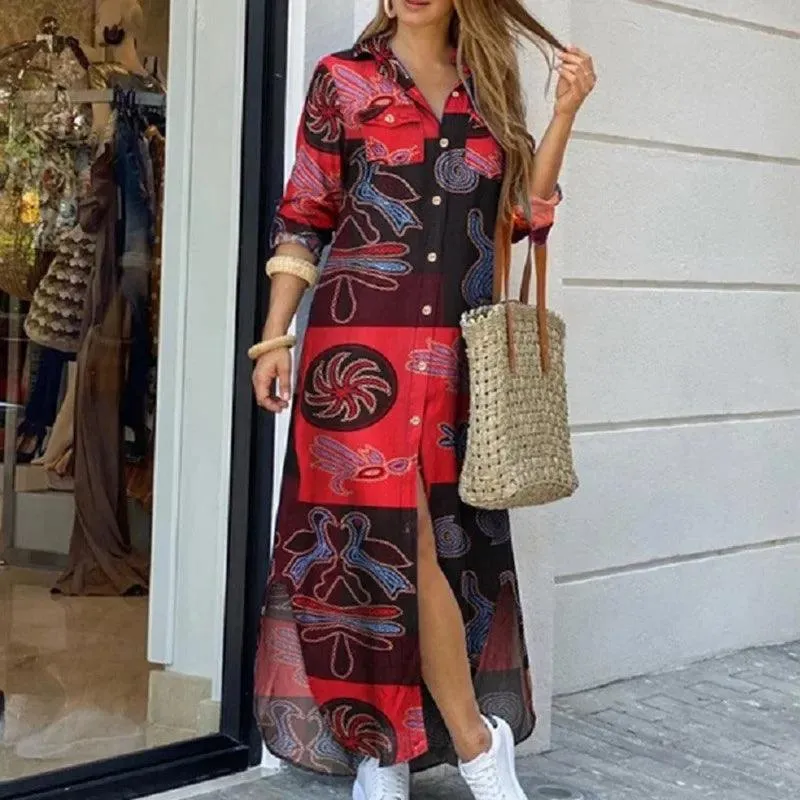 Boho Printed Maxi Dress: Stylish Women's Fashion for Spring & Autumn