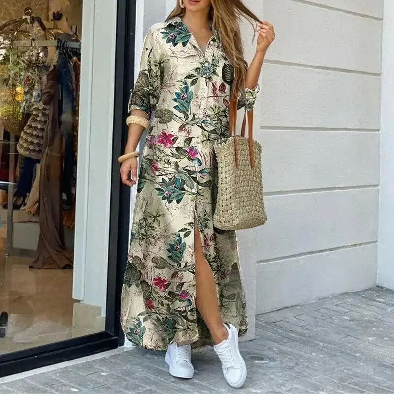 Boho Printed Maxi Dress: Stylish Women's Fashion for Spring & Autumn