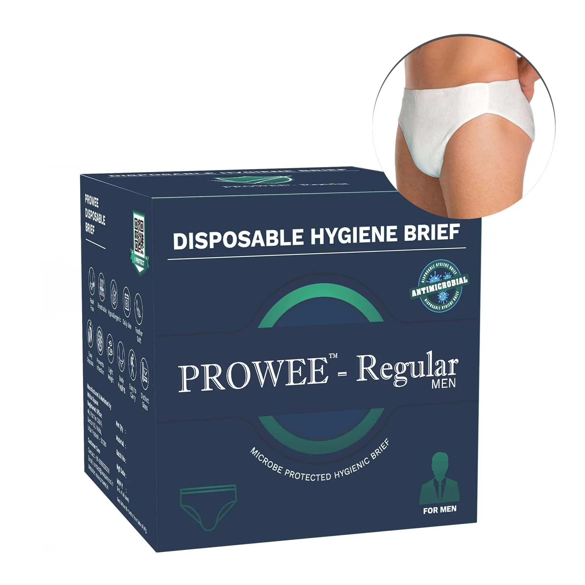 Brief Style Disposable Regular Hygiene Innerwear, All Day Odorless, Lightweight with Fungal Protection. Prowee Regular (Men)