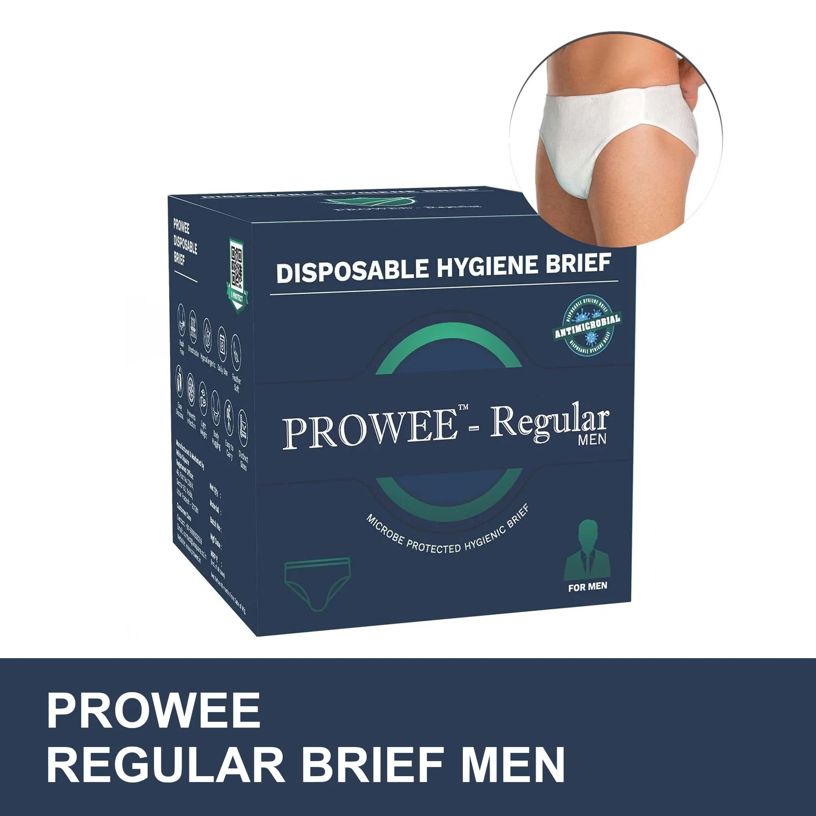 Brief Style Disposable Regular Hygiene Innerwear, All Day Odorless, Lightweight with Fungal Protection. Prowee Regular (Men)