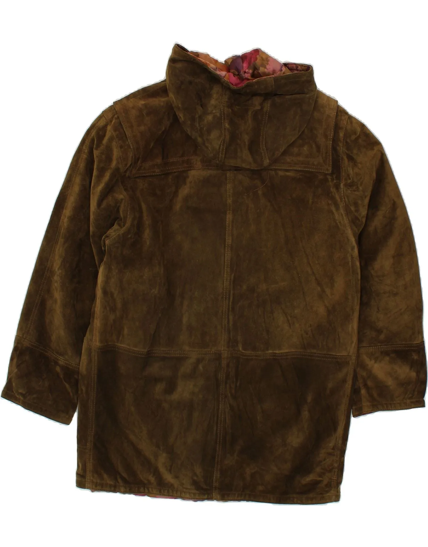 CONBIPEL Womens Suede Hooded Duffle Coat IT 44 Medium Khaki Leather