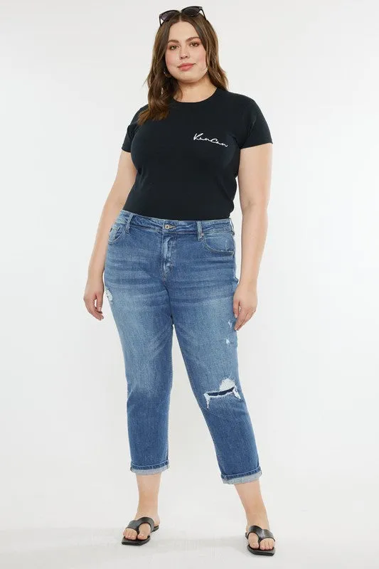 Curvy KanCan Mid Rise Boyfriend Jeans
