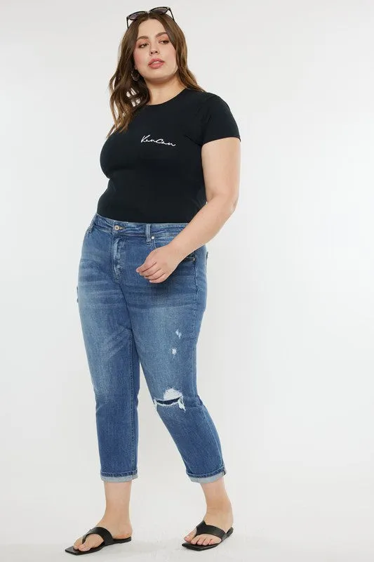 Curvy KanCan Mid Rise Boyfriend Jeans