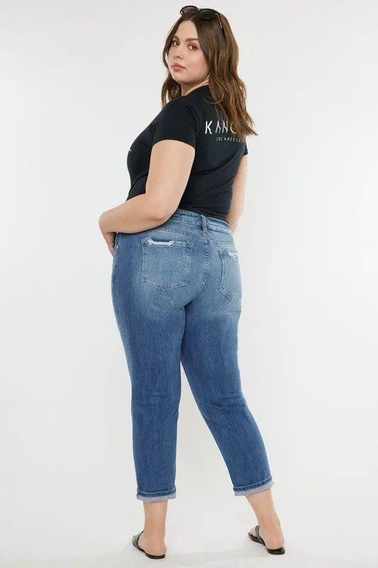 Curvy KanCan Mid Rise Boyfriend Jeans