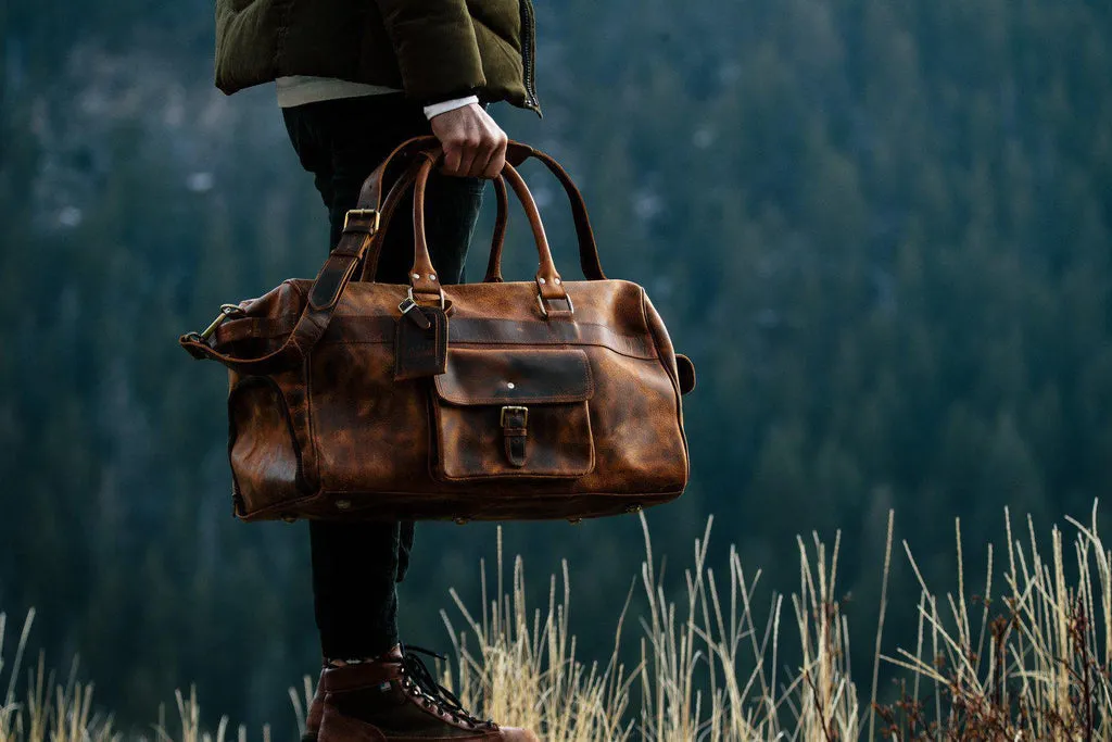 Dazzlo Weekender Top Grain Water Leather Duffel Bag 60L - Antique Brown/Dark Walnut - 24"