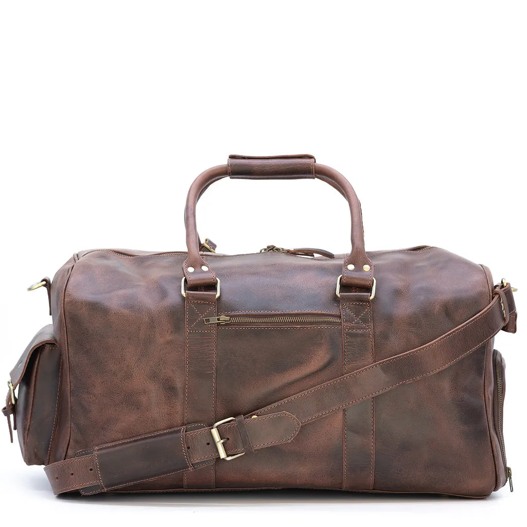 Dazzlo Weekender Top Grain Water Leather Duffel Bag 60L - Antique Brown/Dark Walnut - 24"