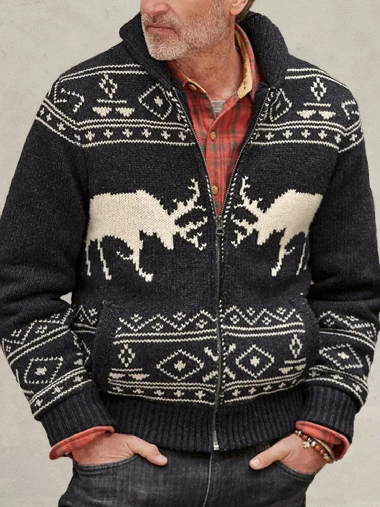 Deer Printed Sweater Coat