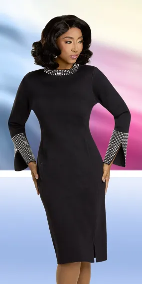 Donna Vinci 13437 - Black - Rhinestone Knit Dress