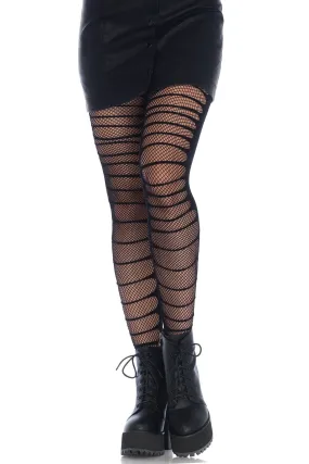 Double Layer Shredded Spandex And Fishnet Tights