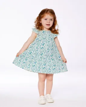 DPD Printed Organic Cotton Dress Small Turquoise Flowers