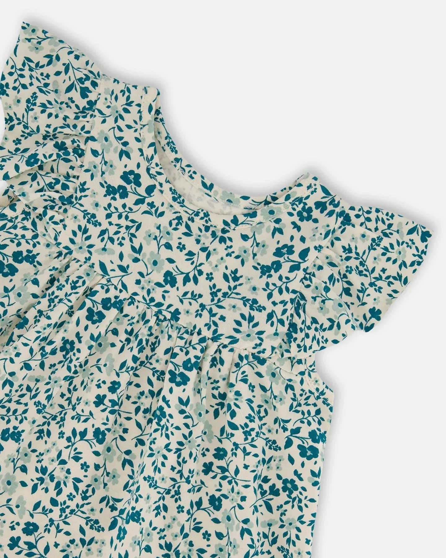 DPD Printed Organic Cotton Dress Small Turquoise Flowers