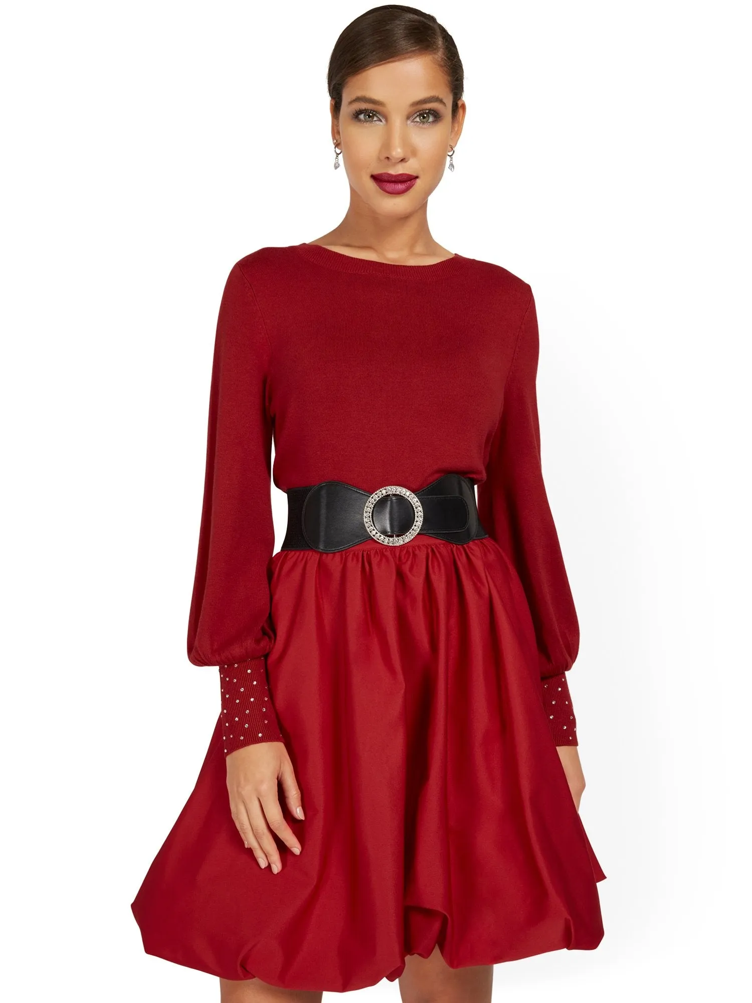 Embroidered Balloon-Sleeve Pullover Sweater