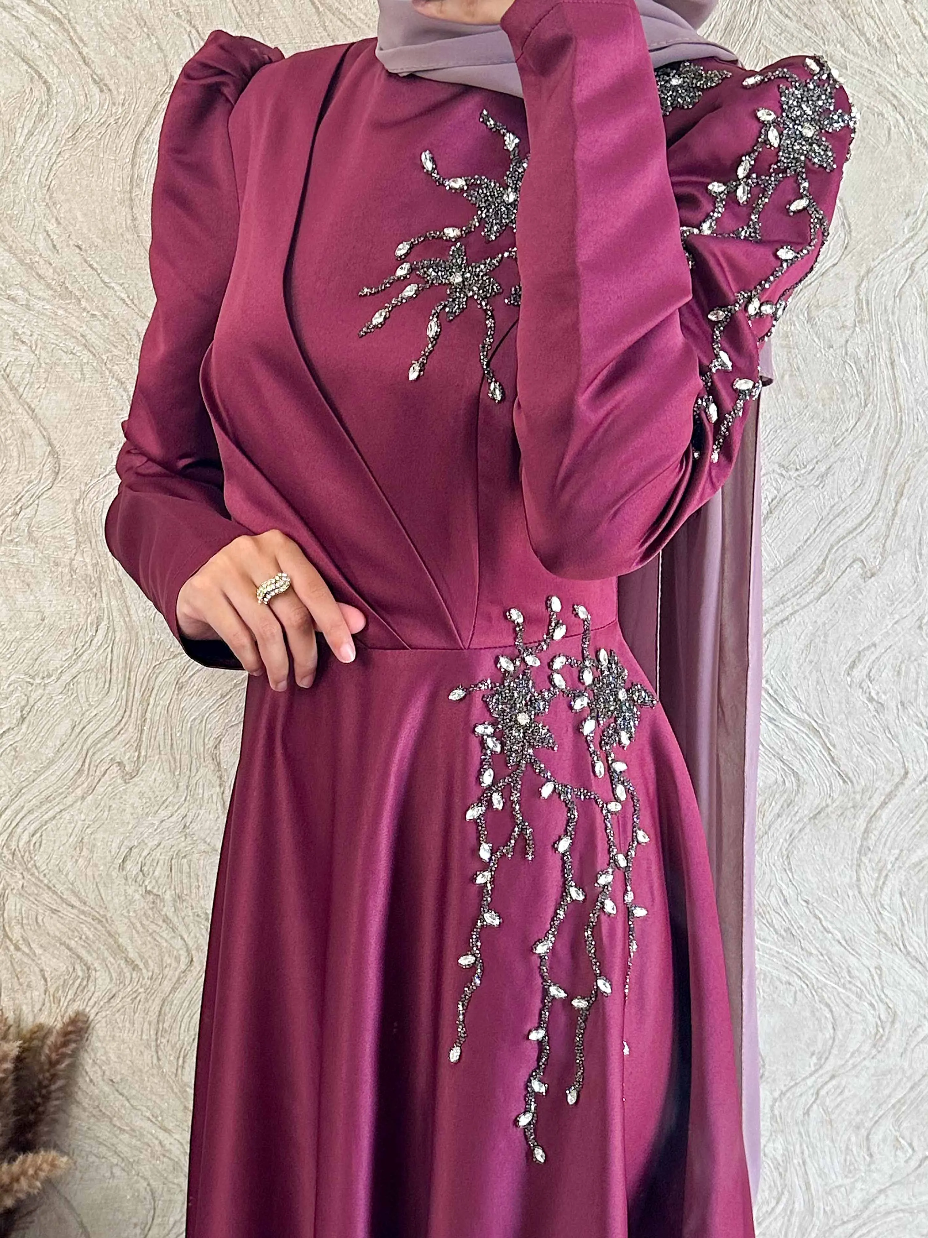 Exclusive Occasional Satin Rhinestone Detail Dress