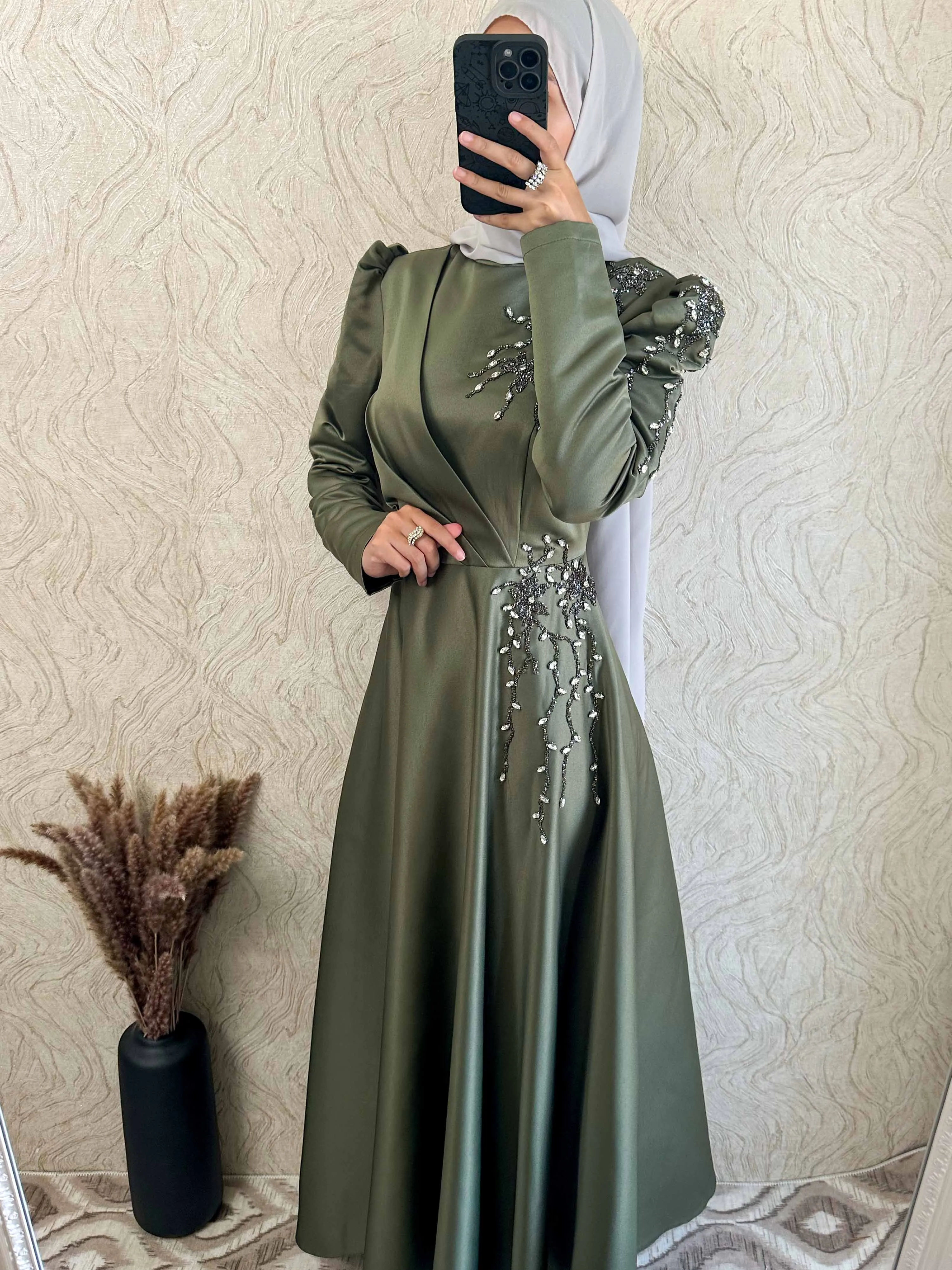 Exclusive Occasional Satin Rhinestone Detail Dress
