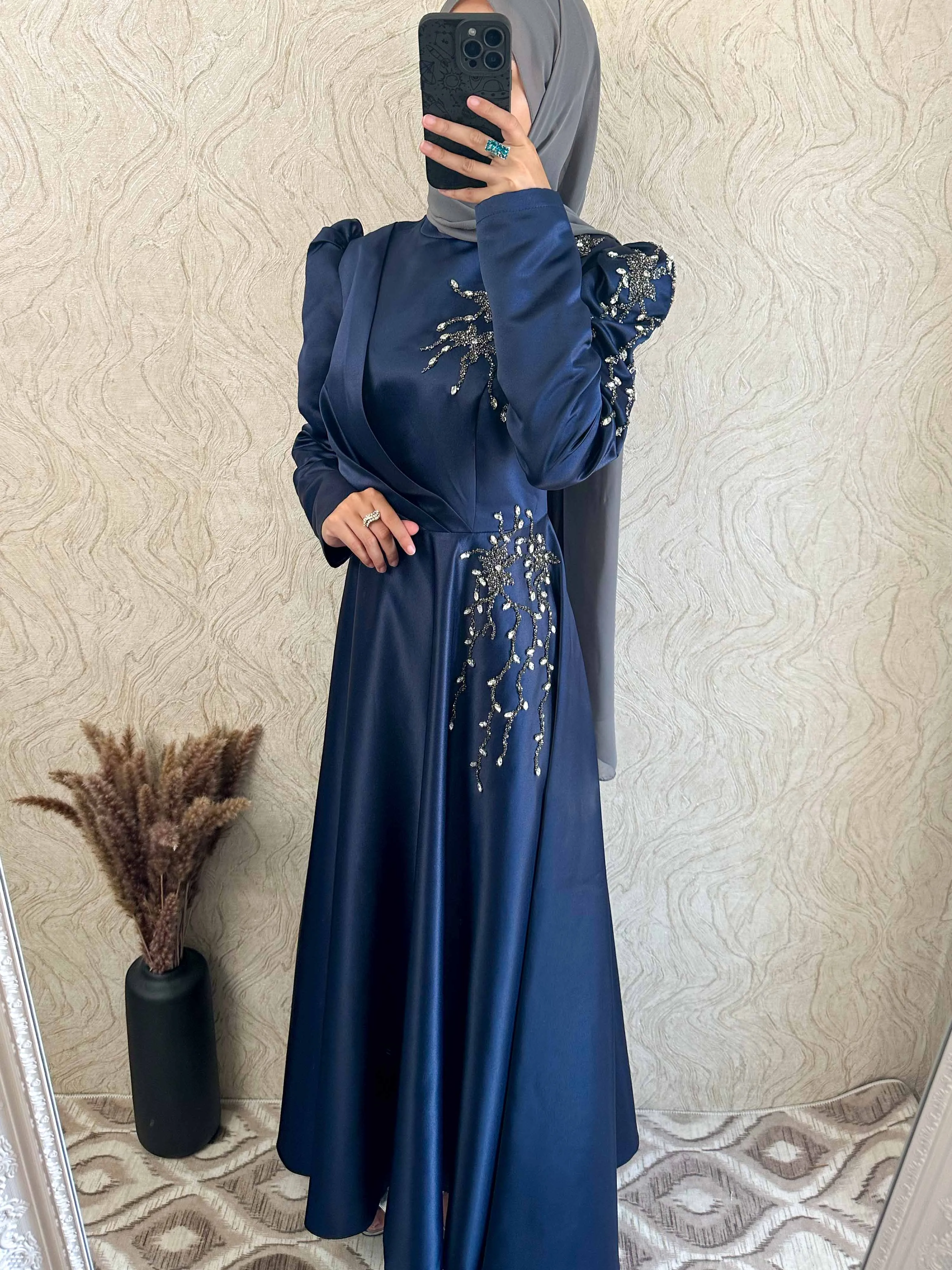Exclusive Occasional Satin Rhinestone Detail Dress