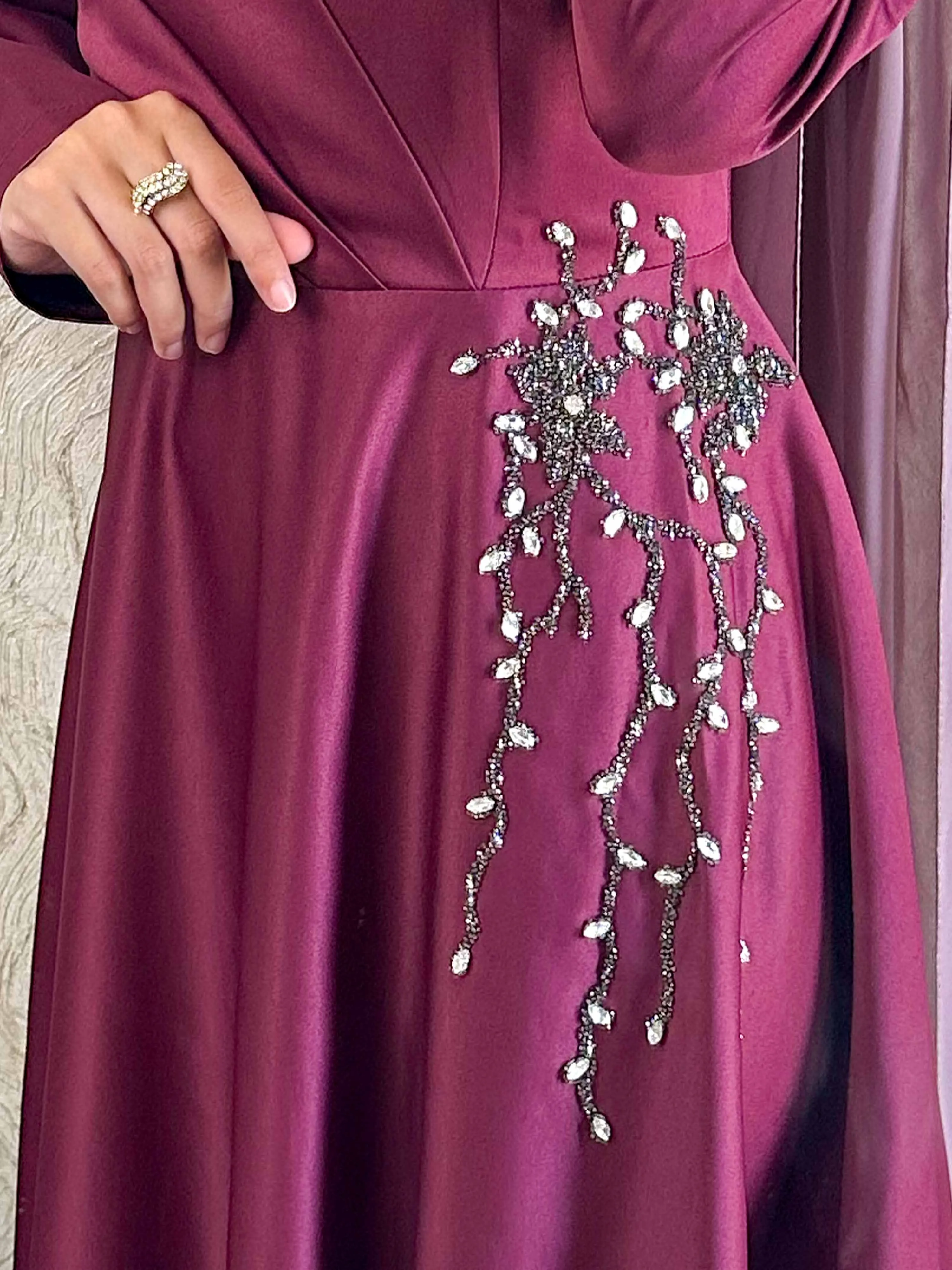 Exclusive Occasional Satin Rhinestone Detail Dress