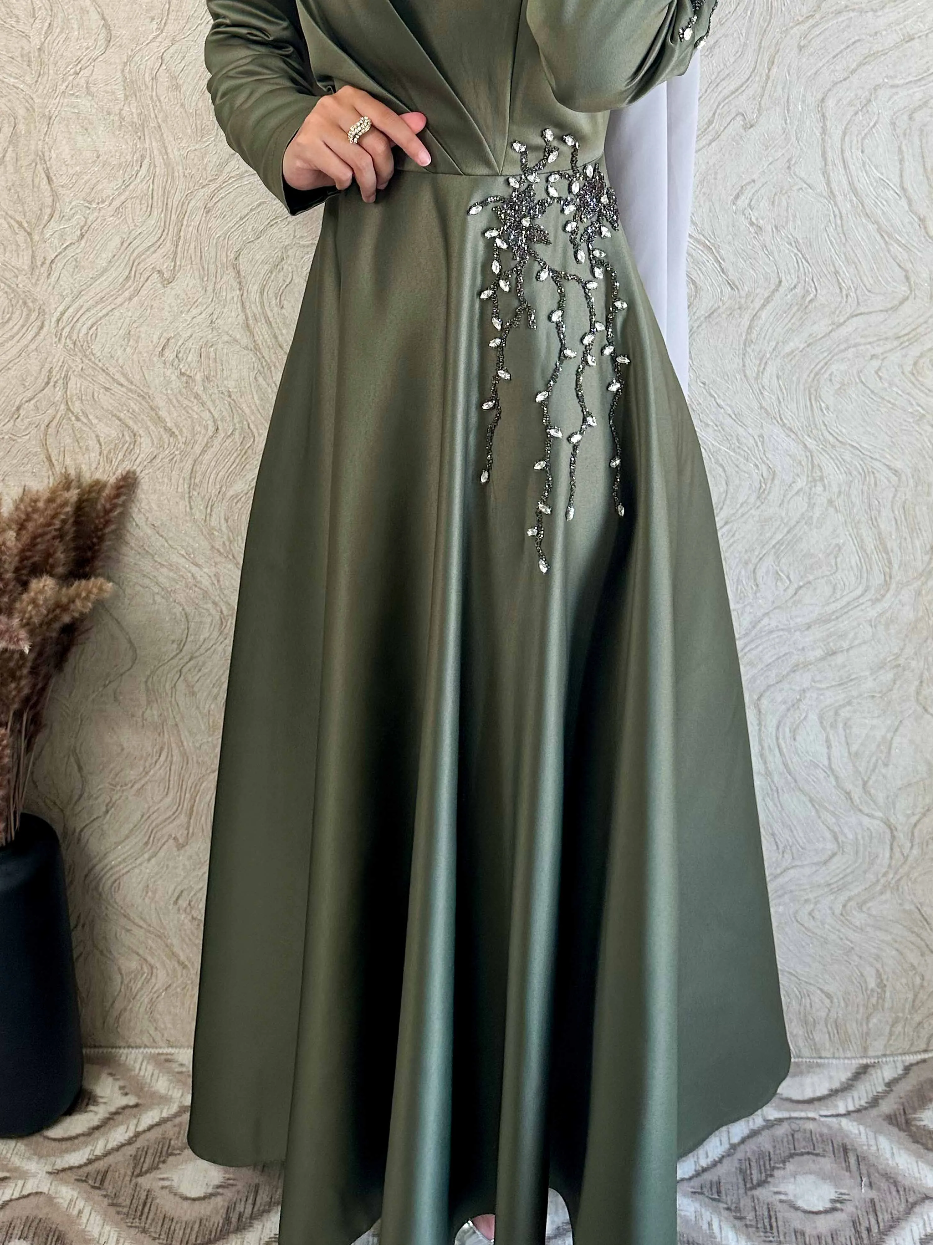 Exclusive Occasional Satin Rhinestone Detail Dress