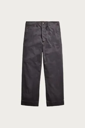 Flat Front Cotton Herringbone Field Chino Pant - Washed Black