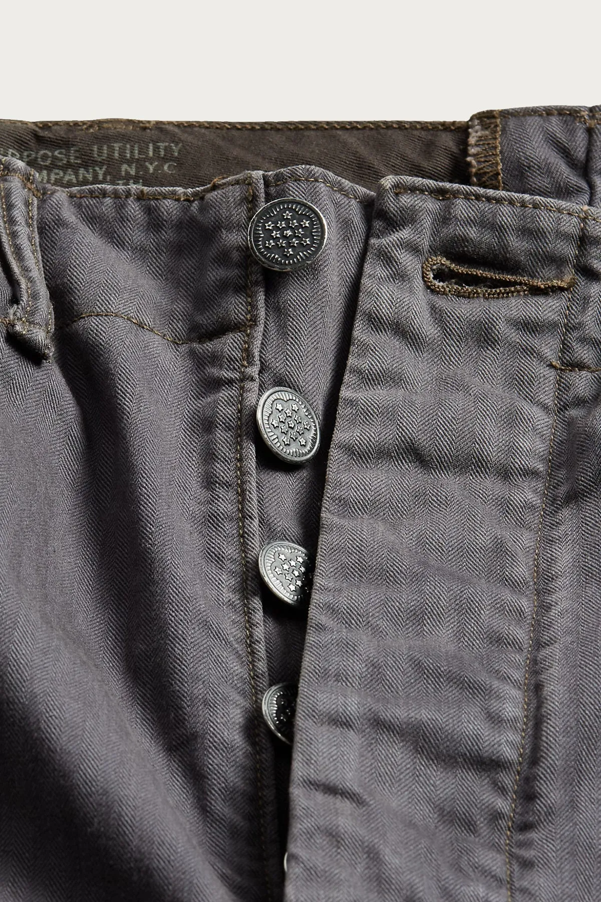 Flat Front Cotton Herringbone Field Chino Pant - Washed Black