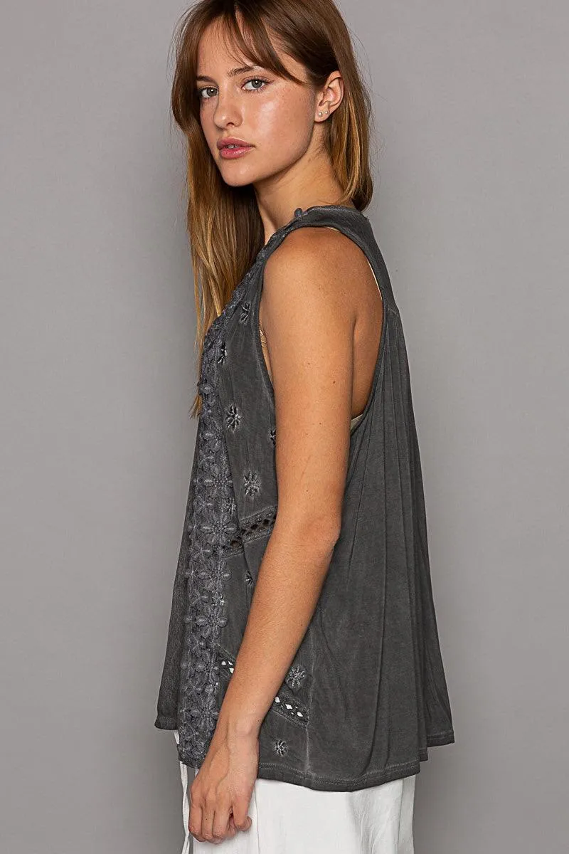 Floral Applique Sleeveless Top by POL TKT356
