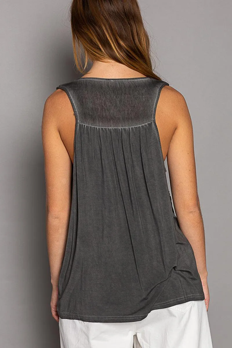 Floral Applique Sleeveless Top by POL TKT356