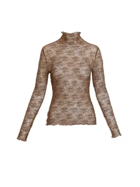 Floral Embroidered Turtleneck Mesh Top