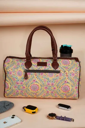 French Martini Hand Block Printed Yellow Duffle Bag