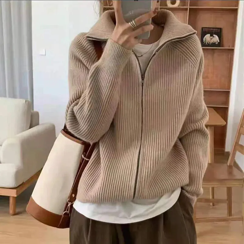 Girlary Zipper Sweater Female Cardigan 2024 Spring Solid Color Sweet Knit Coat Female Y2K Comfortable Soft Joker Cardigan Female