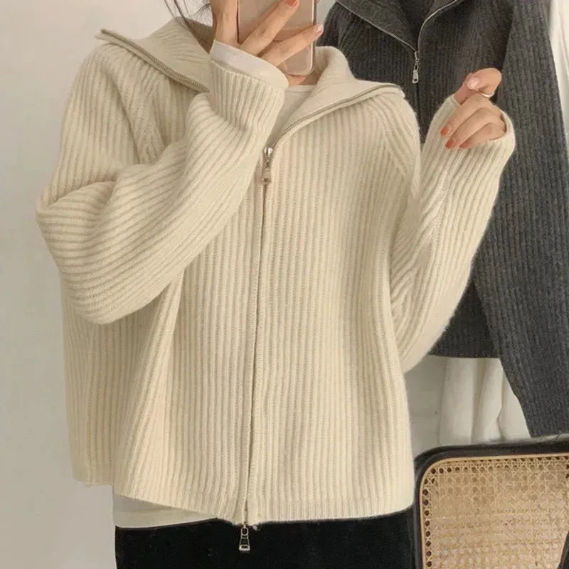 Girlary Zipper Sweater Female Cardigan 2024 Spring Solid Color Sweet Knit Coat Female Y2K Comfortable Soft Joker Cardigan Female