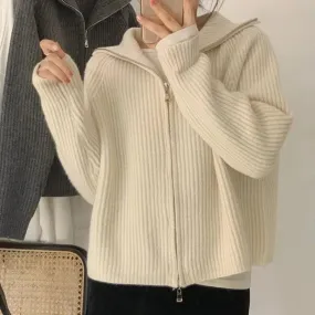 Girlary Zipper Sweater Female Cardigan 2024 Spring Solid Color Sweet Knit Coat Female Y2K Comfortable Soft Joker Cardigan Female