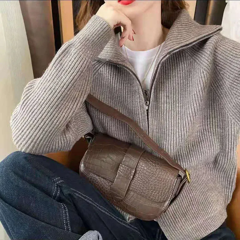 Girlary Zipper Sweater Female Cardigan 2024 Spring Solid Color Sweet Knit Coat Female Y2K Comfortable Soft Joker Cardigan Female